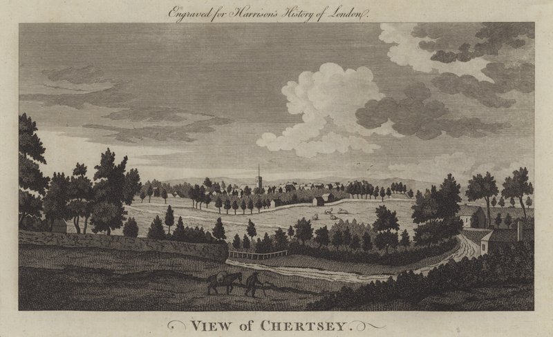 Näkymä Chertseylle, Surrey (kaiverrus) tekijältä English School