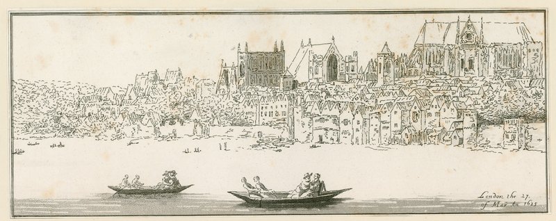 Näkymä Westminsterin palatsista Lontoossa 27. maaliskuuta 1652 tekijältä English School