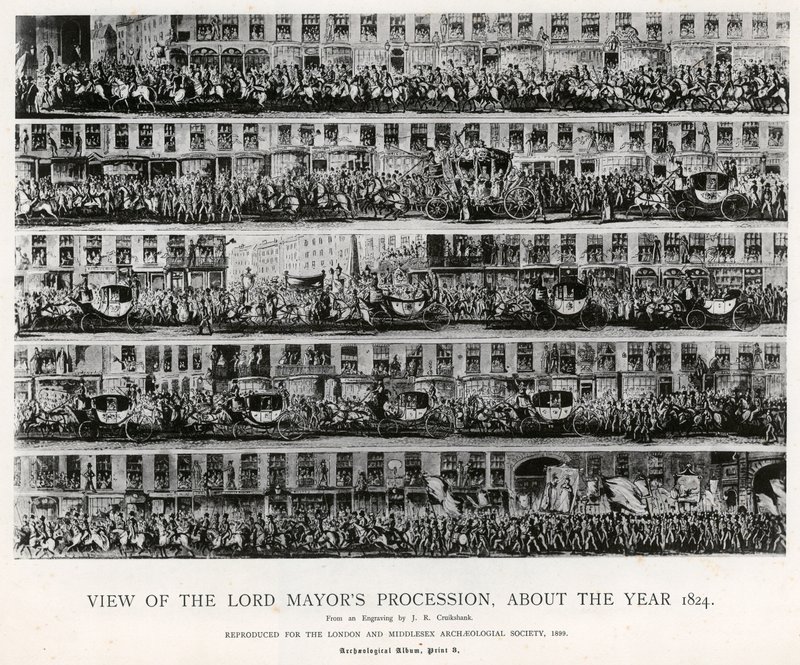 Näkymä Lord Mayors -kulkueesta, noin vuodelta 1824 tekijältä English School