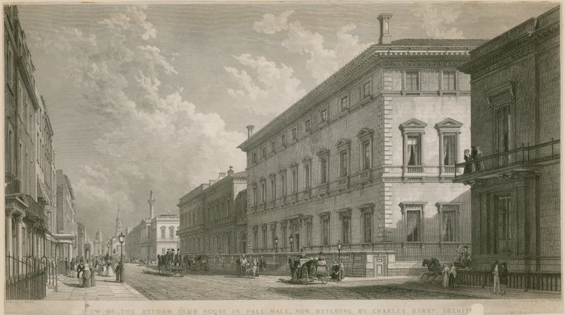 Arkkitehti Charles Barryn näkymä Reform Club Housesta Pall Mallissa, nyt rakennuksessa tekijältä English School