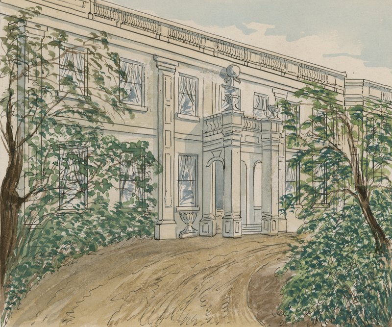 Näkymä talosta nro 2 Palace Green, Kensington, jossa Thackery kuoli (wc paperilla) tekijältä English School
