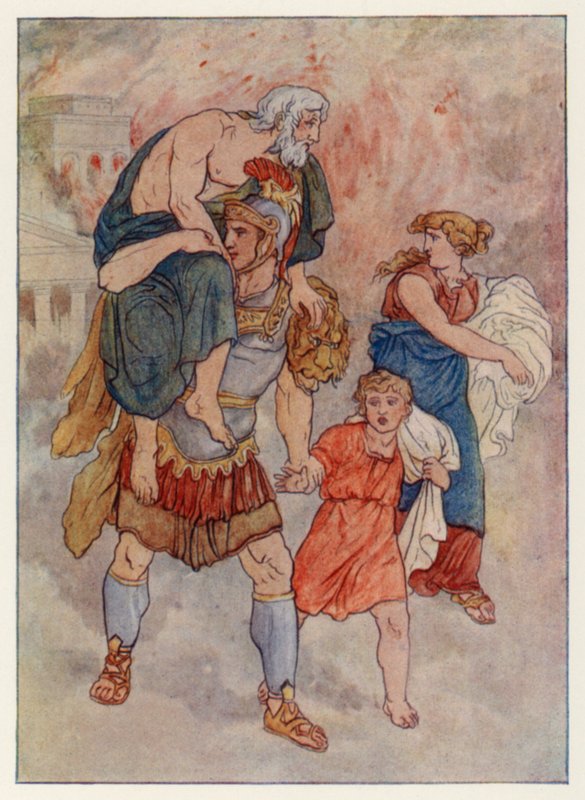 Eneida de Virgili: La fugida de Troia (litografia en color) finlandès tekijältä English School