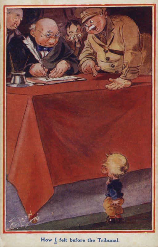 WW1 sarjakuva propagandapostikortti aseistakieltäytyjästä tekijältä English School