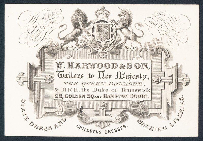 W Harwood & Son, räätälit, kauppakortti tekijältä English School