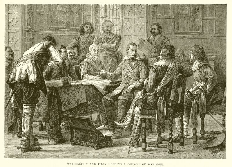 Wallenstein ja Tilly pitävät sotaneuvostoa (1626) tekijältä English School