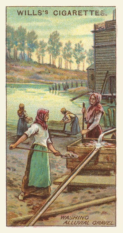 Alluviaalisen soran pesu (chromolitho) tekijältä English School