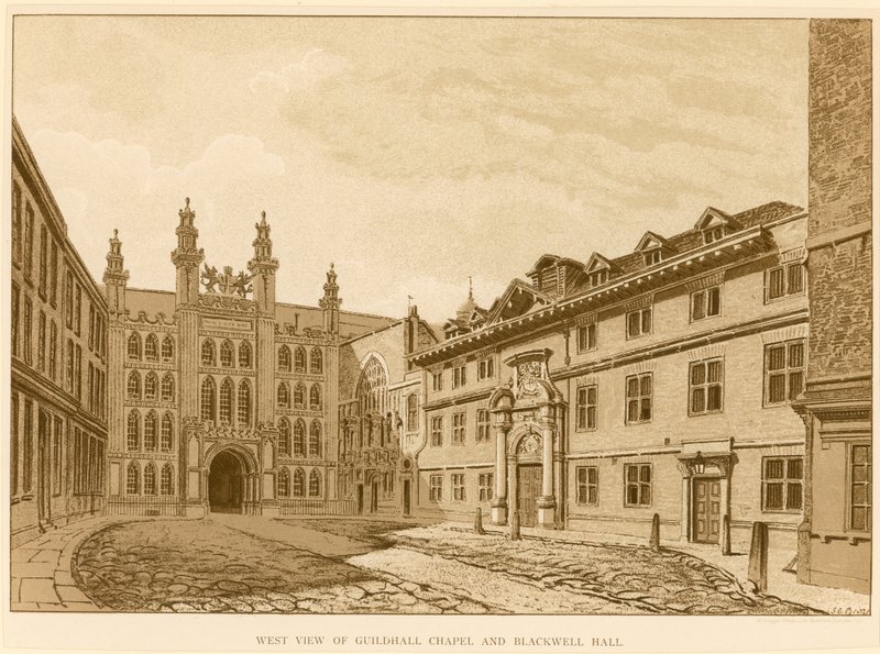 Länsinäkymä Guildhall Chapelille, Lontoolle ja Blackwell Hallille tekijältä English School