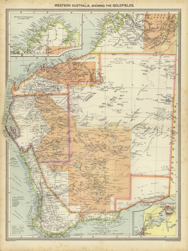 Länsi-Australia, joka näyttää Goldfields (väri litho) tekijältä English School