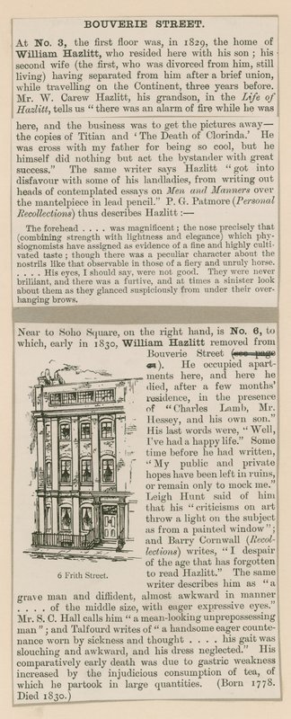 William Hazlitt ja 6 Frith Street tekijältä English School