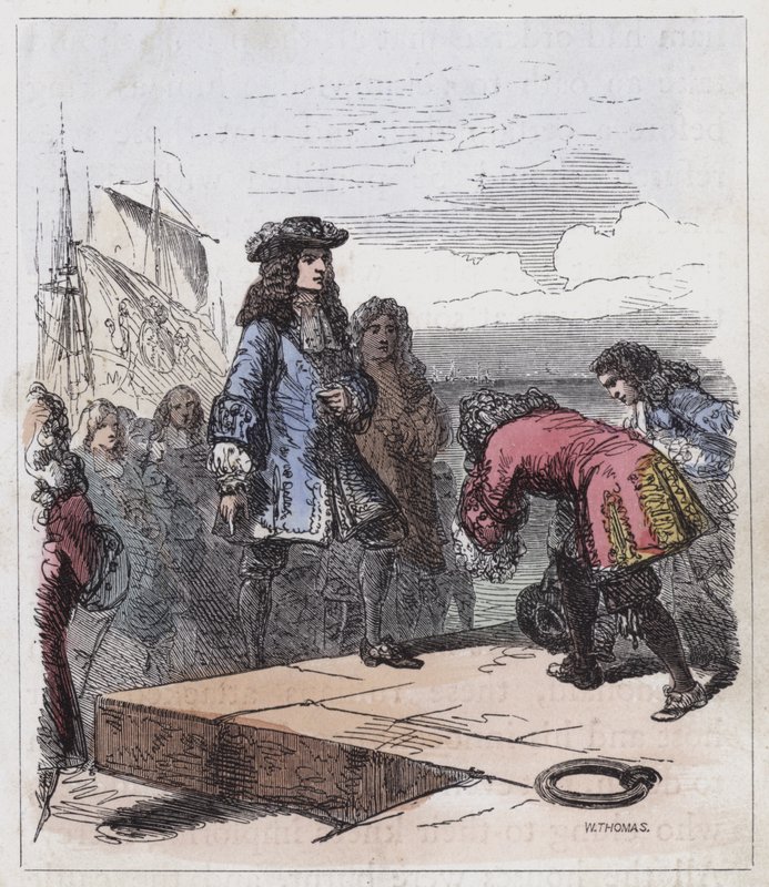 William of Orange laskeutuu Torbaylle (värillinen kaiverrus) tekijältä English School
