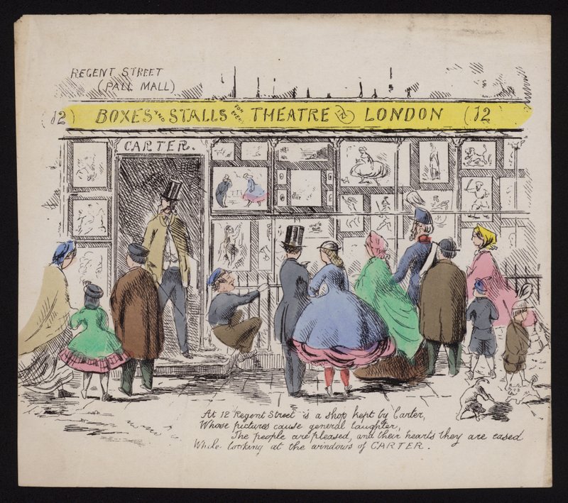 Carterin humoristisen printtikaupan ikkuna, Regent Street London (värillinen kaiverrus) tekijältä English School