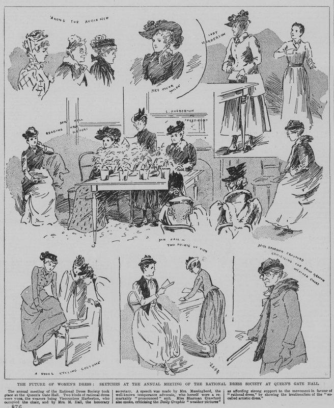 Naiset osallistuvat Rational Dress Societyn vuosikokoukseen Queen