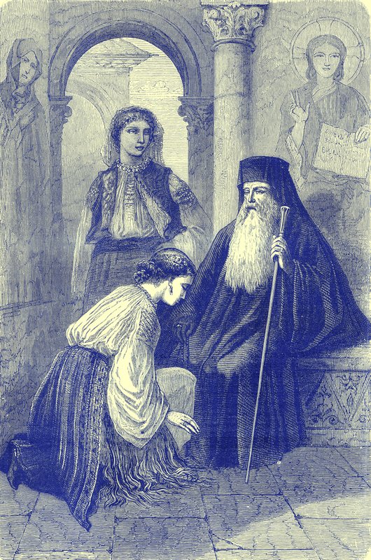 Jumalanpalvelus Romaniassa, kuvitus Illustrated Travels -julkaisusta, toimittanut H. W. Bates, julkaistu n. 1880 (digitaalisesti paranneltu kuva) tekijältä English School