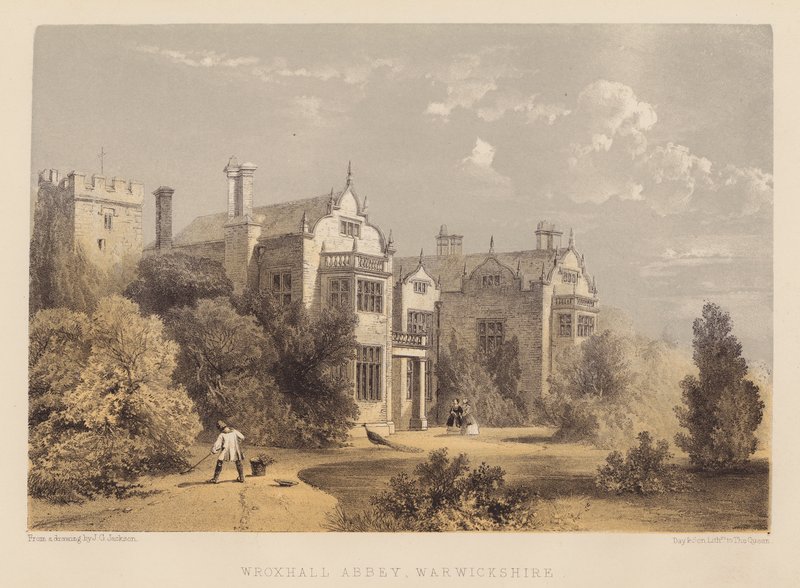 Wroxhall Abbey, Warwickshire (akvatinta) tekijältä English School
