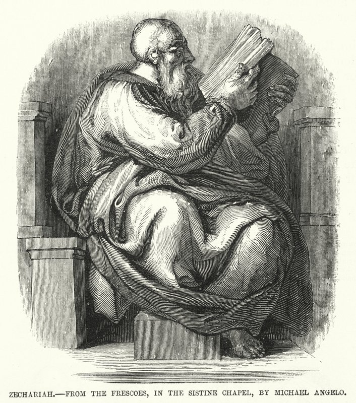 Sakarja, freskoista, Sikstuksen kappelissa, Michael Angelo (kaiverrus) tekijältä English School