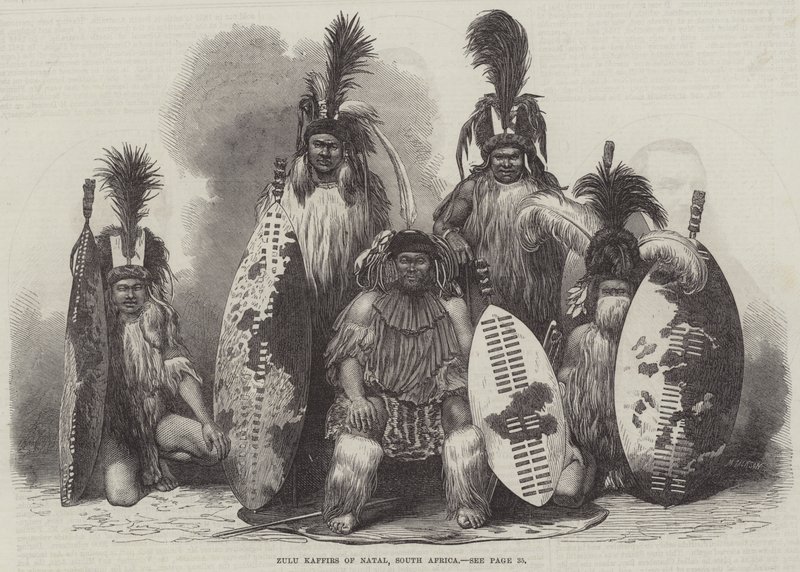 Zulu Kaffirs of Natal, Etelä-Afrikka (kaiverrus) tekijältä English School