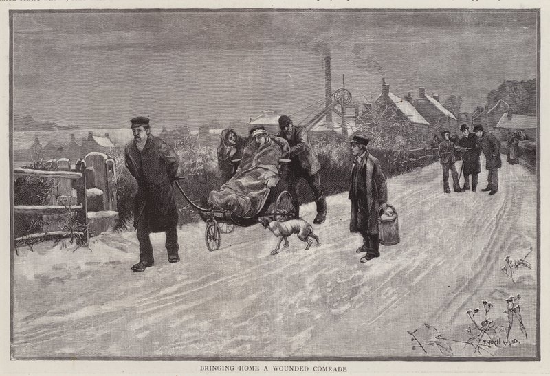 Työssä loukkaantunut hiilikaivos tuodaan kotiin (litho) tekijältä Enoch Ward