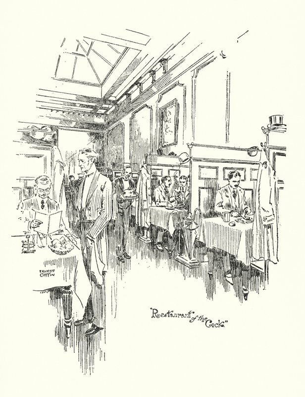 Vanha Lontoo: Cock Tavern -ravintola (litografia): Cock Tavern -ravintola (litografia) tekijältä Ernest (after) Coffin