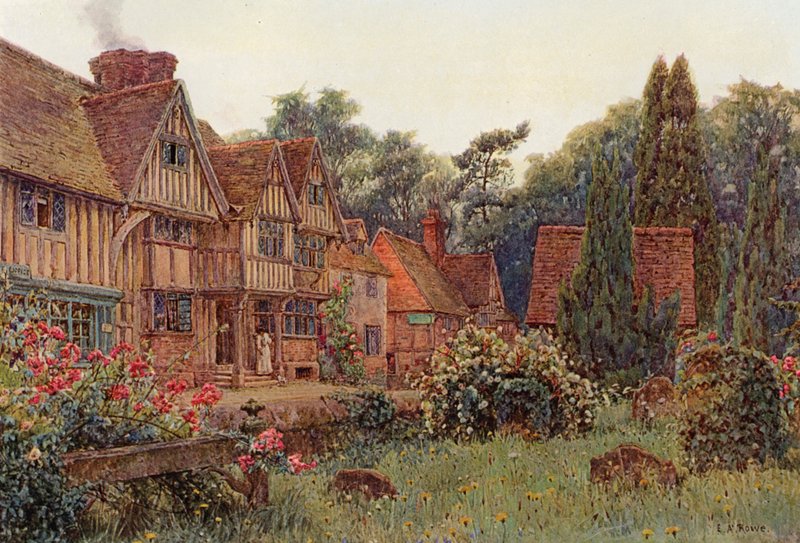 Porch House Chiddingstonessa, Kentissä (väri litho) tekijältä Ernest Arthur Rowe