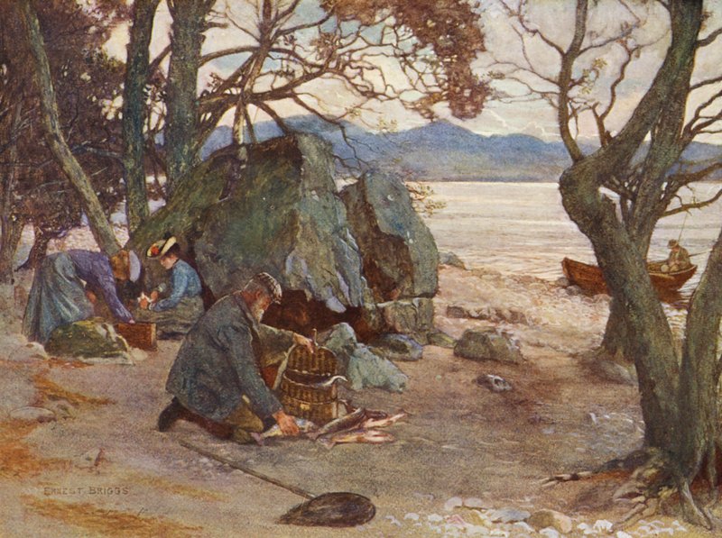 Lounasaika Loch Awe -järvellä (värilitro) tekijältä Ernest Edward Briggs