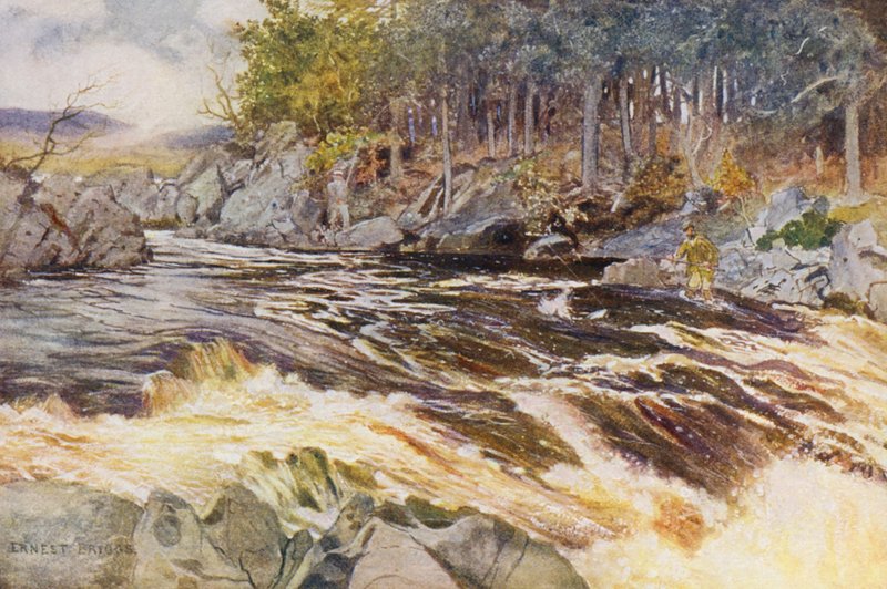 Lohen kalastus Kenillä, kriittinen hetki (värilitro) tekijältä Ernest Edward Briggs