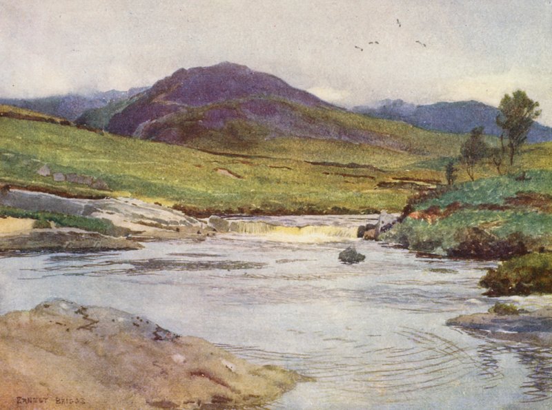 Deen musta vesi sillan yläpuolella (värilitografia). tekijältä Ernest Edward Briggs