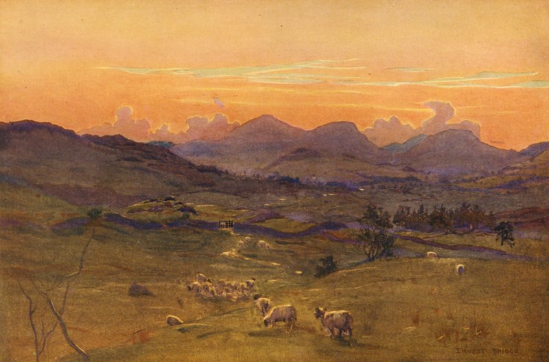 Kenin laakso, ilta (värilitro) tekijältä Ernest Edward Briggs