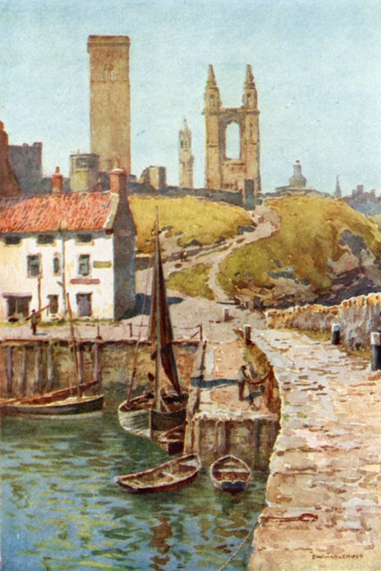 Katedraalin rauniot, St. Andrews, satamasta (väri litho) tekijältä Ernest William Haslehust