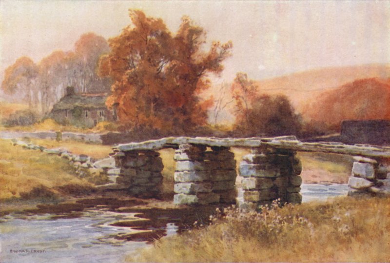 Clapper Bridge, Postbridge (väri litho) tekijältä Ernest William Haslehust