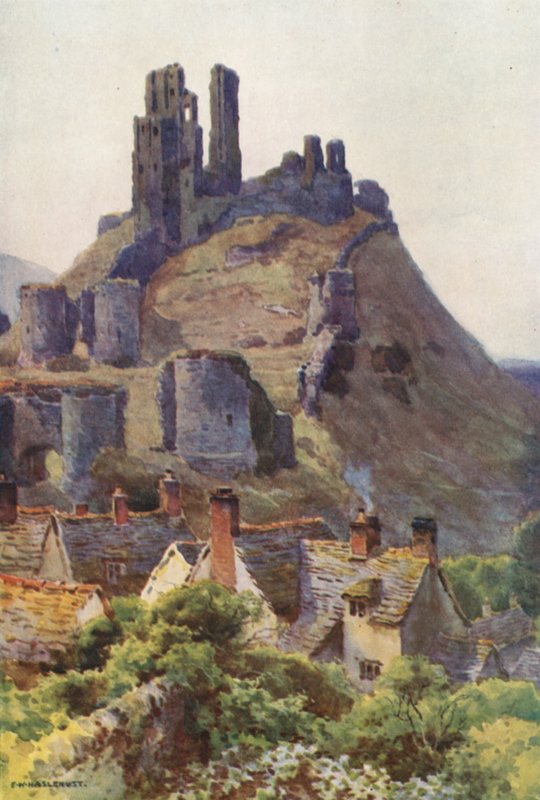 Corfen linna (väri litho) tekijältä Ernest William Haslehust