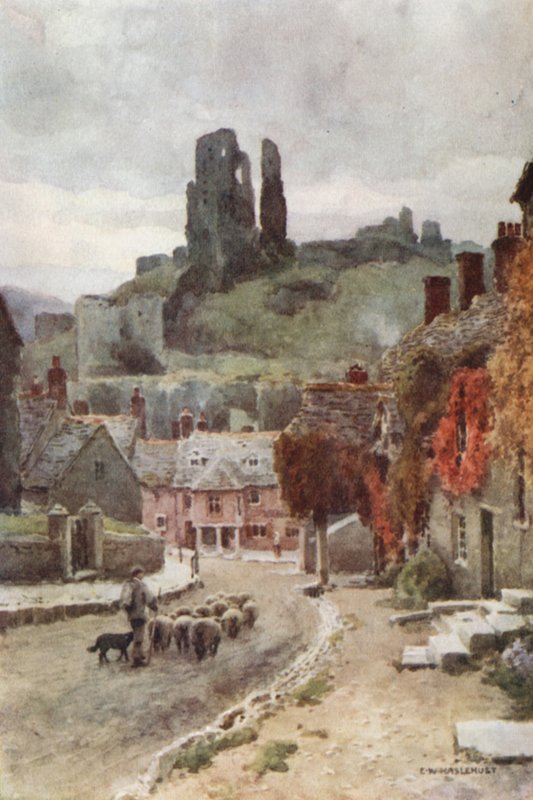 Corfen linna (väri litho) tekijältä Ernest William Haslehust
