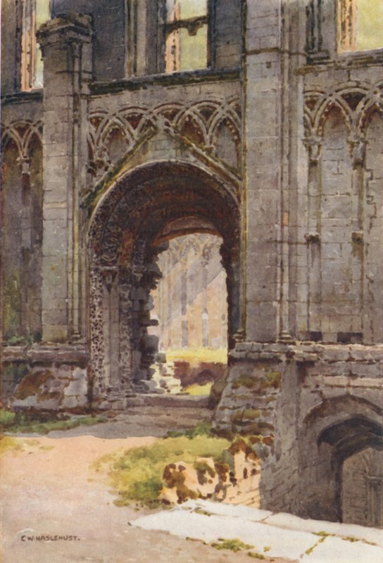 Pyhän Marian kappelin portti, Glastonbury Abbey (väri litho)Pyhän Marian kappelin portti, Glastonbury Abbey (väri litho) tekijältä Ernest William Haslehust