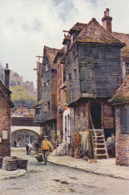Kalastajakortteli, Folkestone (värilitho) tekijältä Ernest William Haslehust