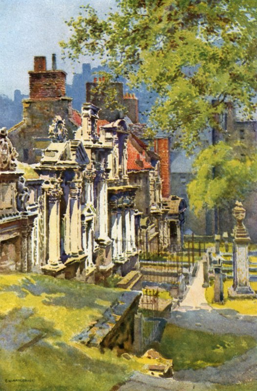 Greyfriars Churchyard (väri litho) tekijältä Ernest William Haslehust