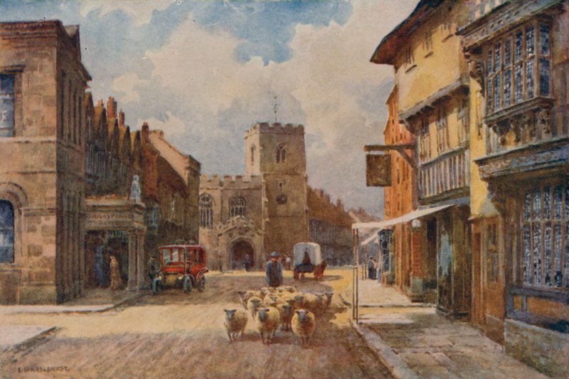 High Street, Stratford-on-Avon (väri litho) tekijältä Ernest William Haslehust