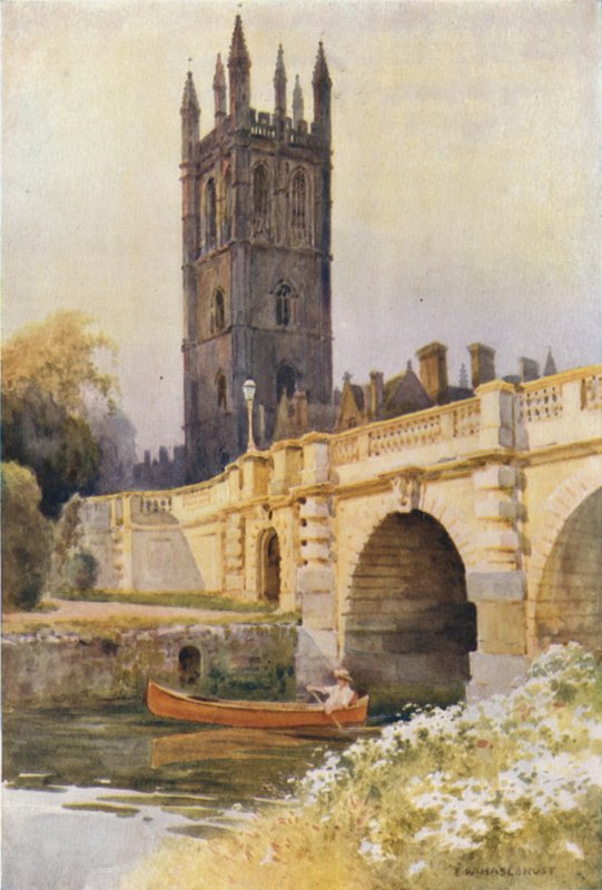 Magdalenan silta ja torni (väri litho) tekijältä Ernest William Haslehust