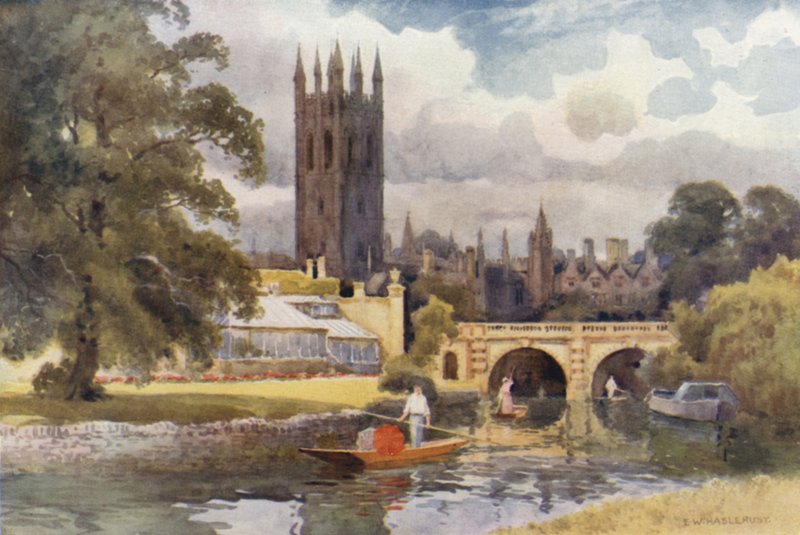 Magdalen College Cherwellistä (väri litho) tekijältä Ernest William Haslehust