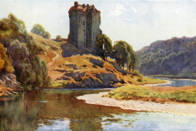 Neidpath Castle (väri litho) tekijältä Ernest William Haslehust