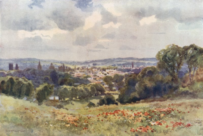 Oxford Headington Hillistä (väri litho) tekijältä Ernest William Haslehust