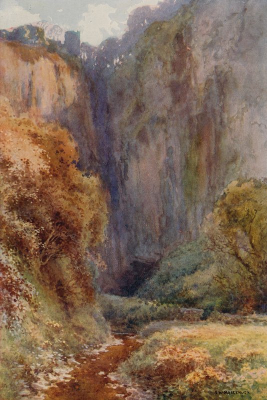 Peak Cavern Gorge, Castleton (väri litho) tekijältä Ernest William Haslehust