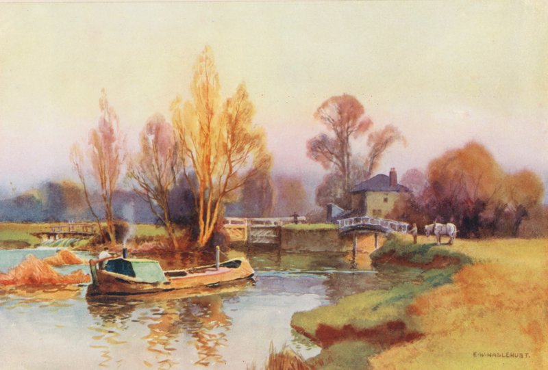 Thames-joki: Abingdon Lock (värilitro). tekijältä Ernest William Haslehust