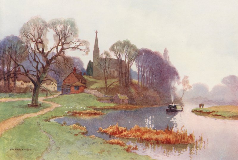 Thames-joki: Clifton Hampden (värilitografia). tekijältä Ernest William Haslehust