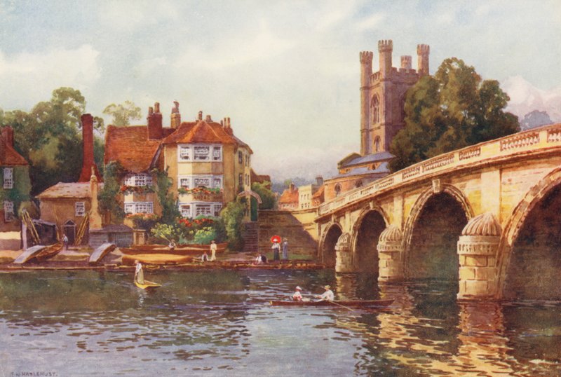 Thames-joki: Henleyn silta (värilitografia) tekijältä Ernest William Haslehust