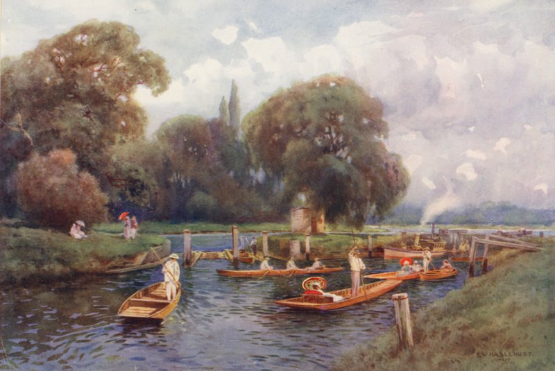 Thames-joki: Molesey Lock (värilitro): Molesey Lock (värilitro) tekijältä Ernest William Haslehust