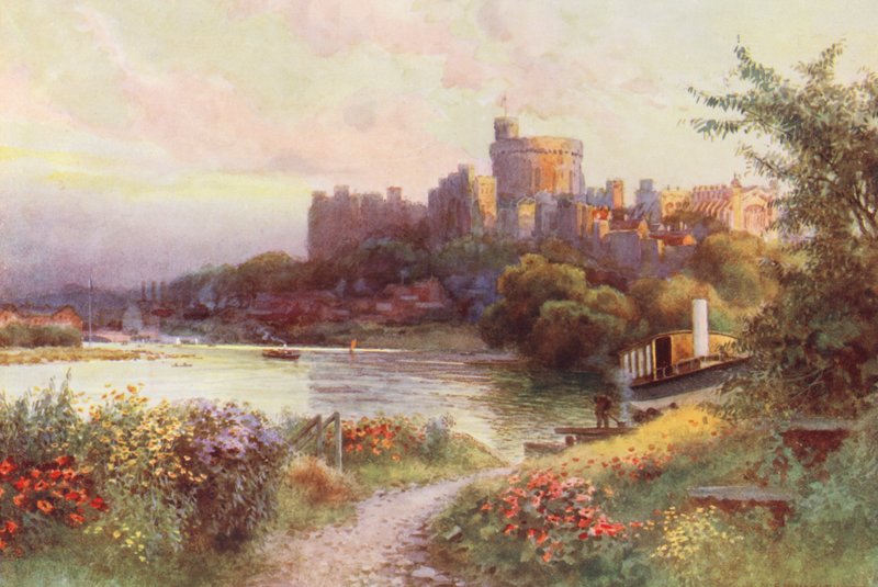 Thames-joki: Windsor (värilitografia) tekijältä Ernest William Haslehust