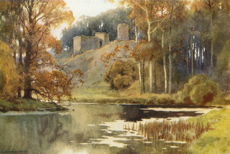 Roxburghin linna (väri litho) tekijältä Ernest William Haslehust