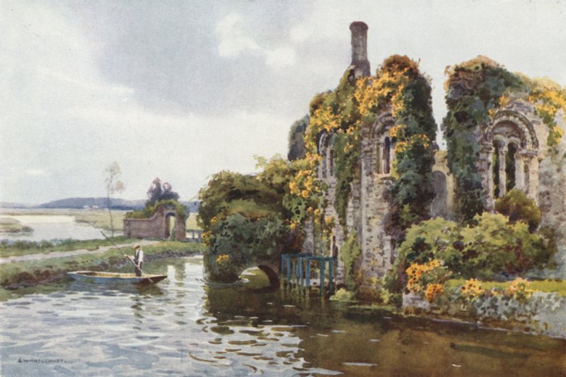 Norman Housen rauniot, Christchurch (väri litho) tekijältä Ernest William Haslehust