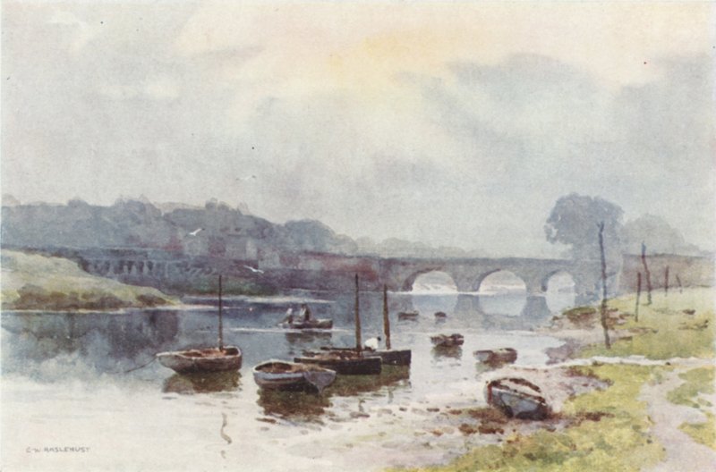 Salmon Fishers at Chester (väri litho) tekijältä Ernest William Haslehust