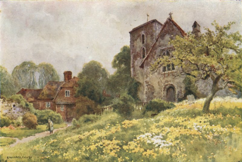 St. Nicholas, Harbledown (väri litho) tekijältä Ernest William Haslehust