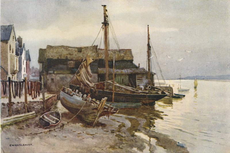 The Exe at Topsham (väri litho) tekijältä Ernest William Haslehust